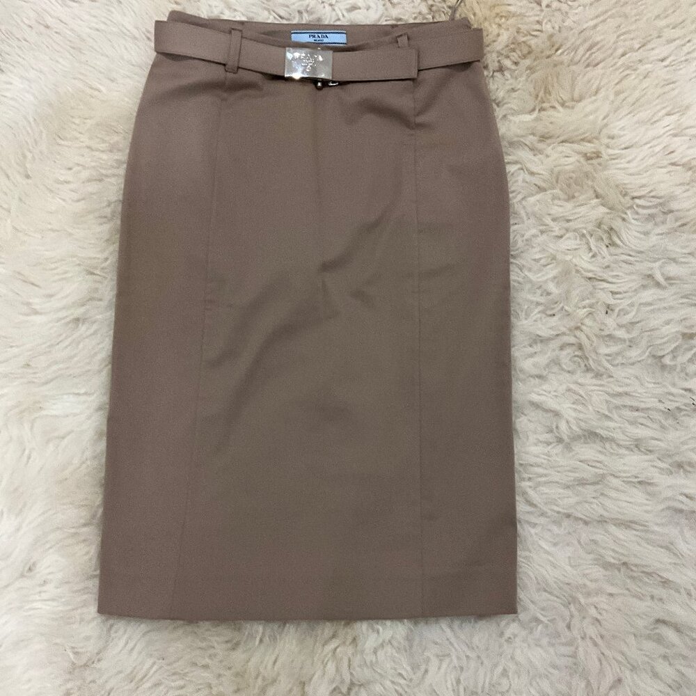 Prada Milano Beige Belted Pencil Skirt Size 38 - Like New - Picture 9 of 16